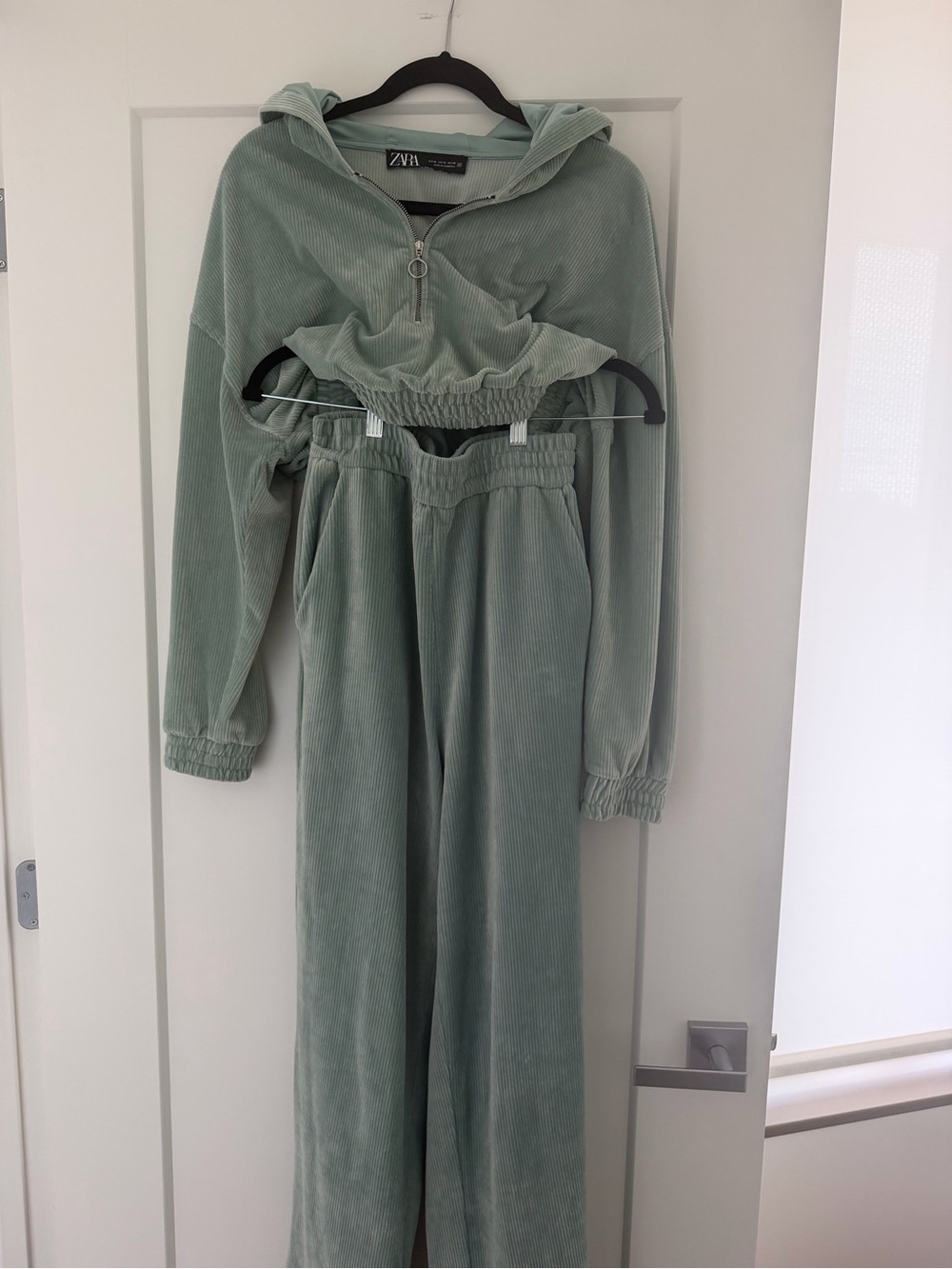 Zara Mint Green Corduroy Wide-Leg Pants